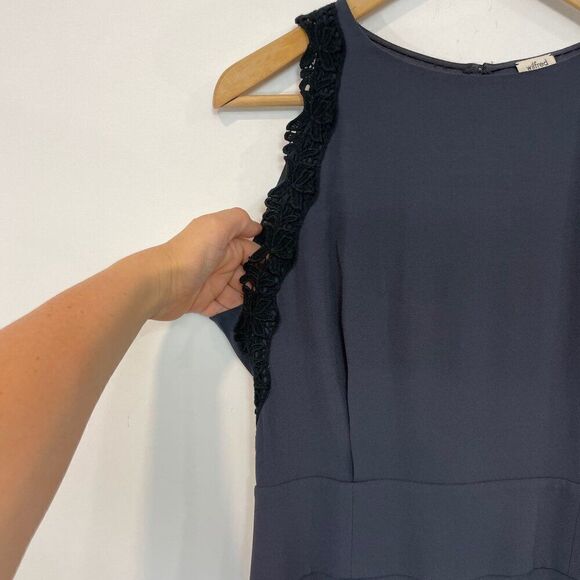 Aritzia Wilfred Isidore Midi Navy Blue Sleeveless Lace Trim Dress - Picture 3 of 11